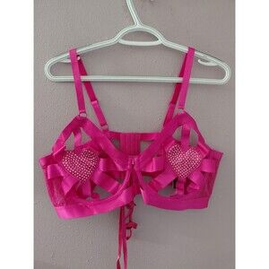 Torrid Diamante Hearts Open Cup Bra Pink Peacock PLUS Size 3X / 22-24 Lingerie